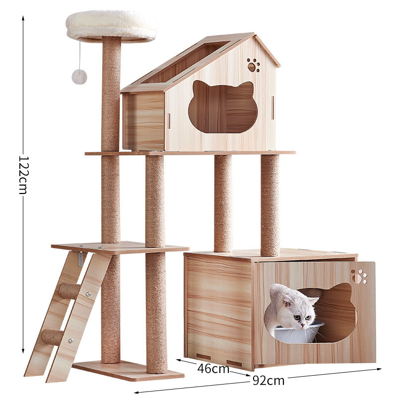 Modern Wooden 9-Level Luxury Cat Tree Castle with Guardrails, Capsules & Scratching Posts, 76 - 180cm