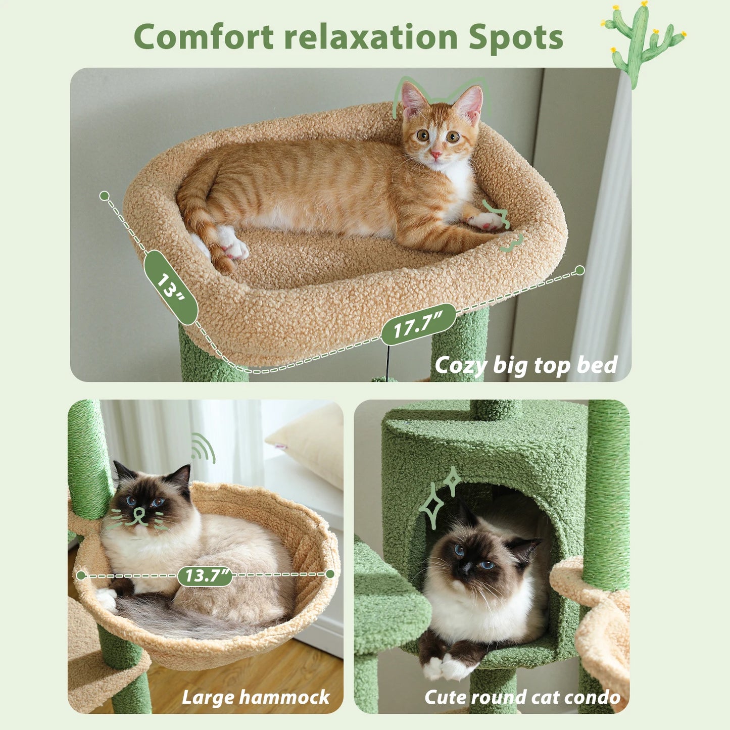 150CM Cactus-Themed Large Cat Tree - Cozy Hammock & Condo with Scratching Posts