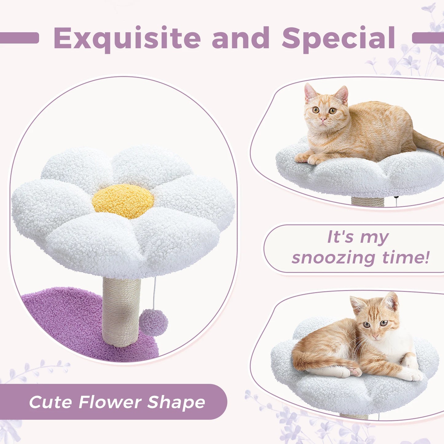 84cm Petite Floral Cat Tree in Purple - Perfect for Kittens and Small Cats