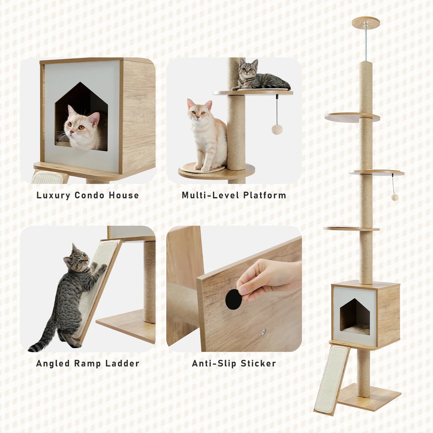 Adjustable 240-260cm Cat Tree - 'Cat Town' High-Rise Tower
