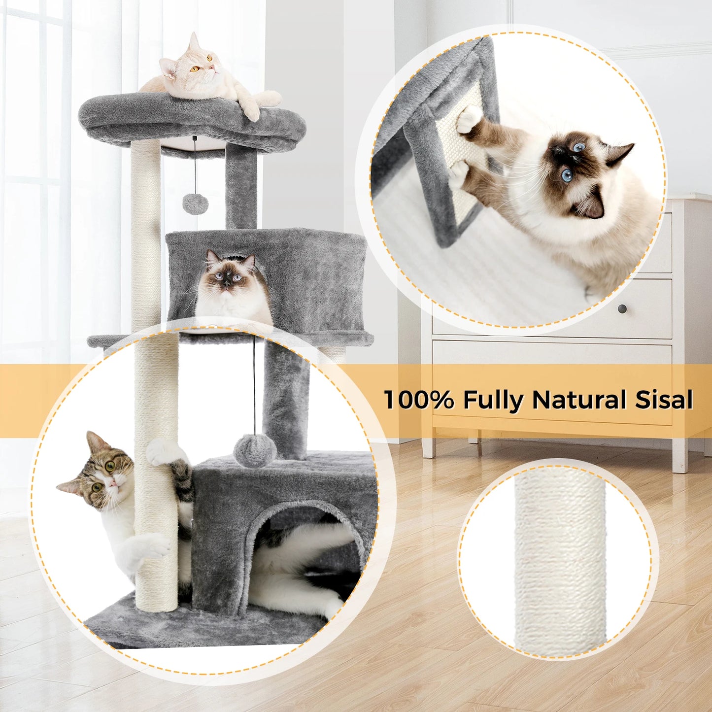 86cm Compact Wood Cat Climbing Tree with Integrated Scratching Post
