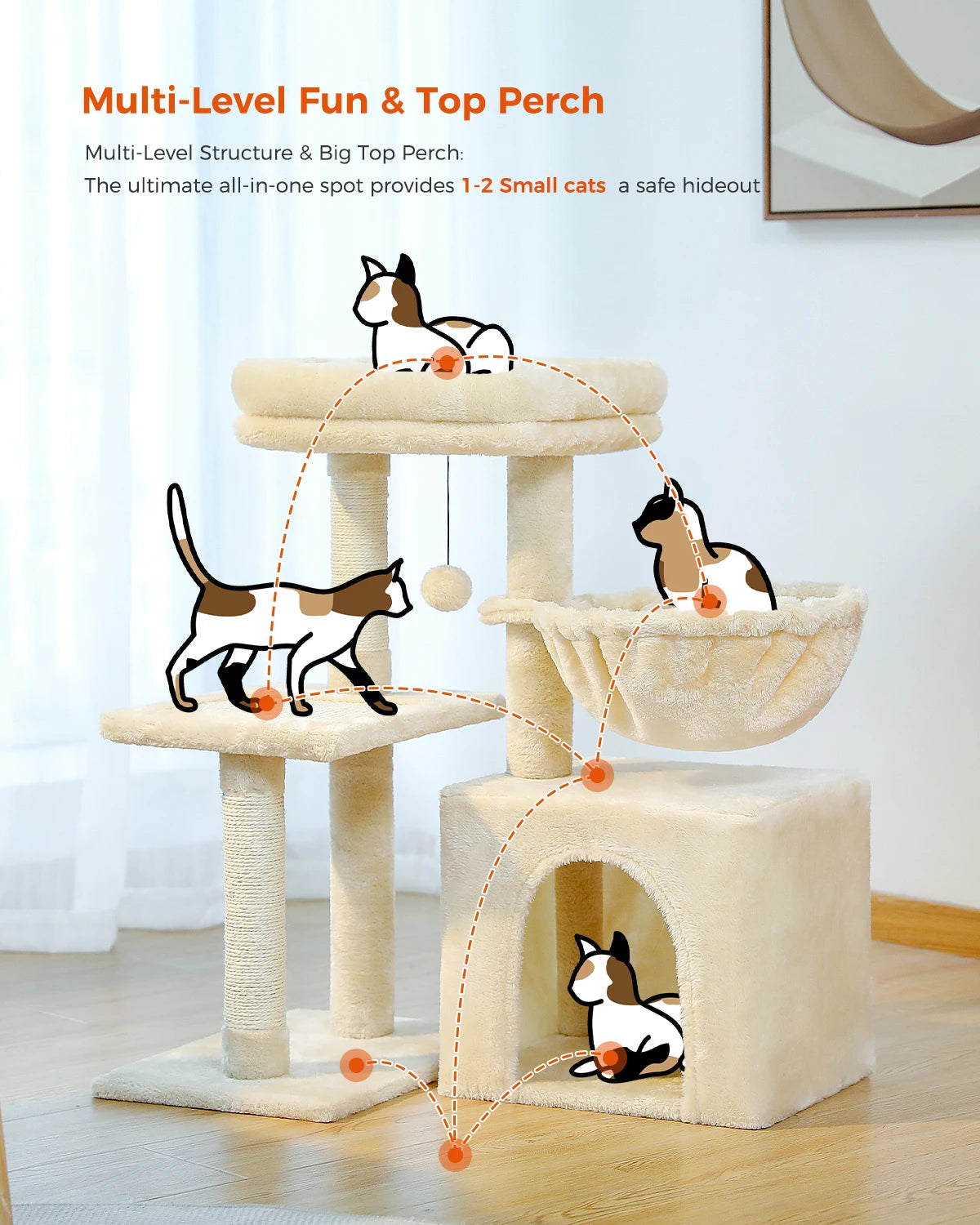 73cm Compact Wooden Cat Climbing Tree with Scratching Post