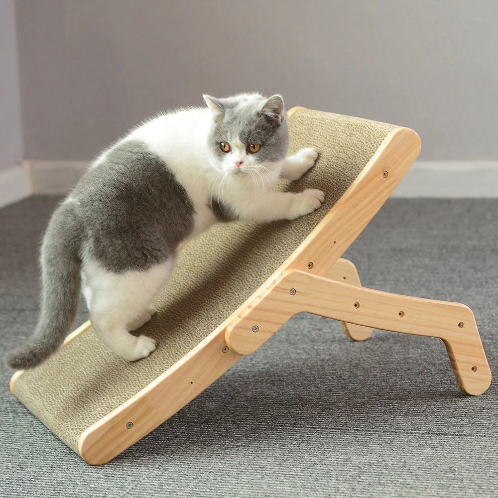 3-in-1 Wooden Cat Scratch Board and Lounge Bed - Versatile Cat Scratcher