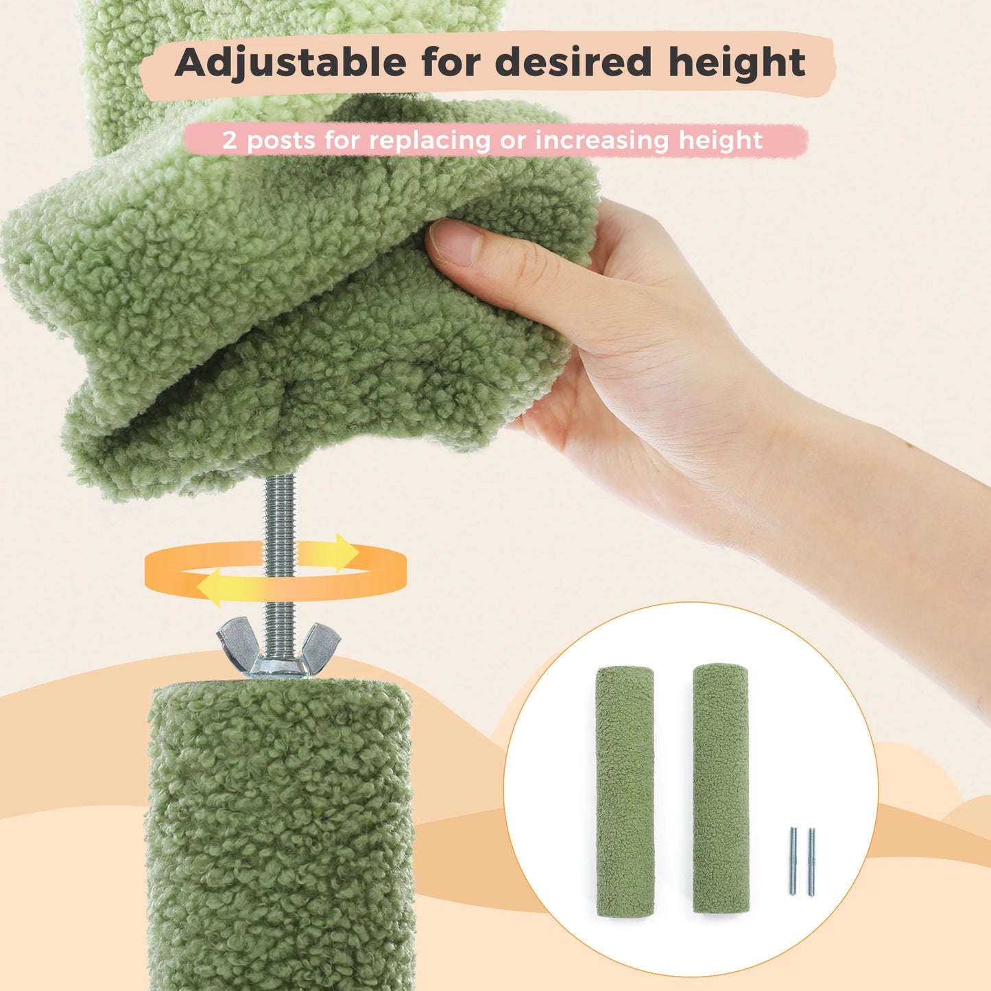 Adjustable 216-285cm Cactus-Themed High Cat Tower with Condo and Hammock