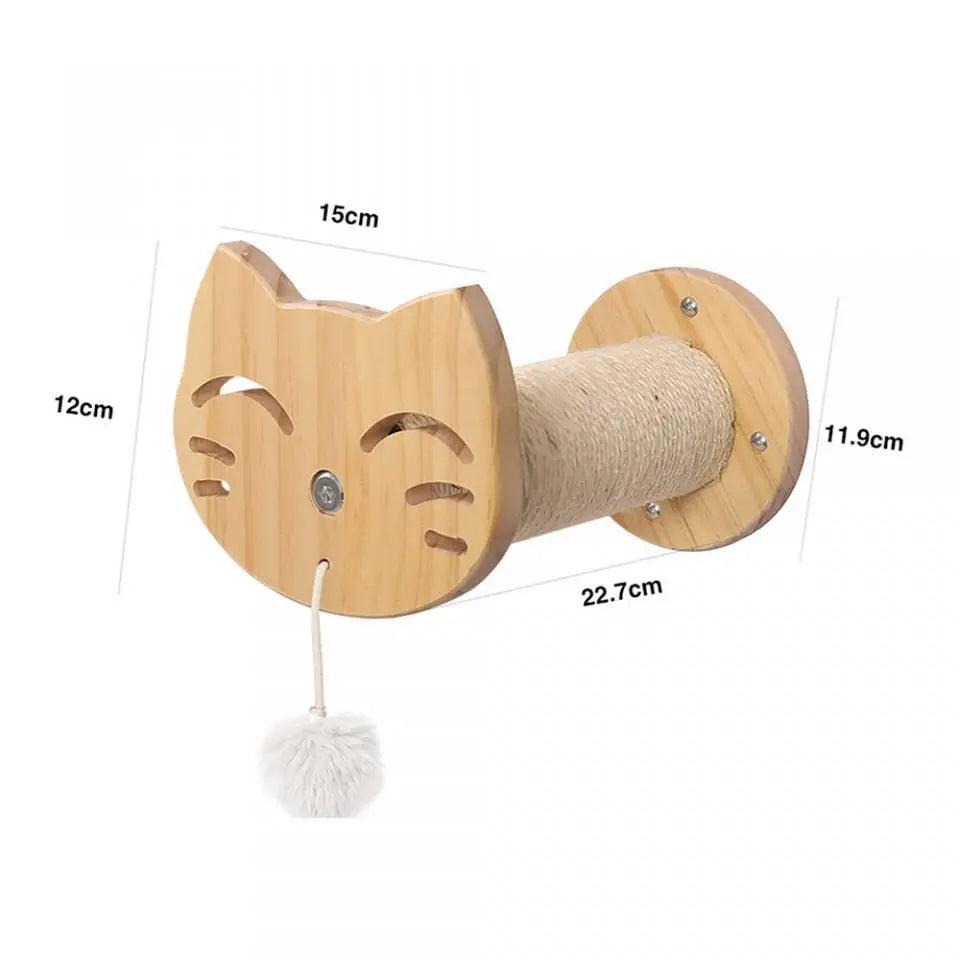Wooden Wall-Mounted Cat Hammock and Scratching Post with Ladder Steps