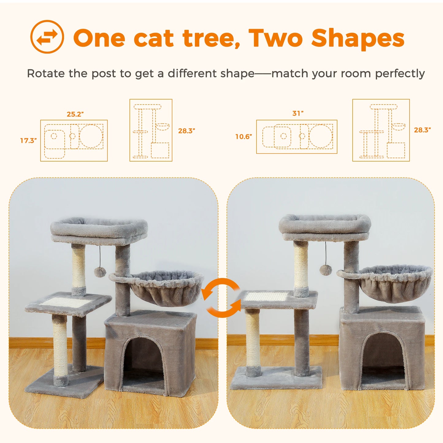 73cm Compact Wooden Cat Climbing Tree with Scratching Post