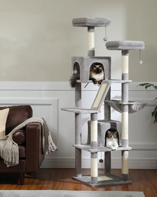 180cm Multi-Level Large Cat Tree with Top Perch, Condos, Scratching Posts and Hammock