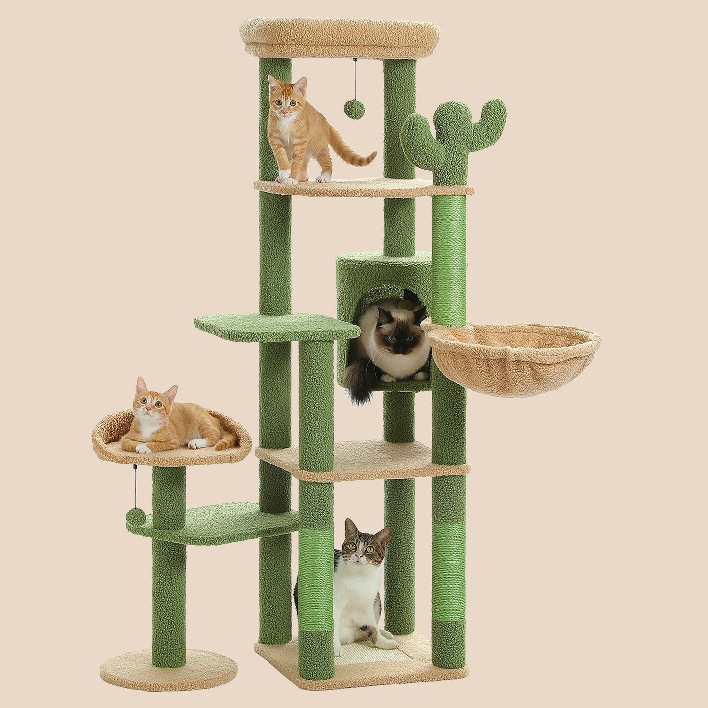 150CM Cactus-Themed Large Cat Tree - Cozy Hammock & Condo with Scratching Posts