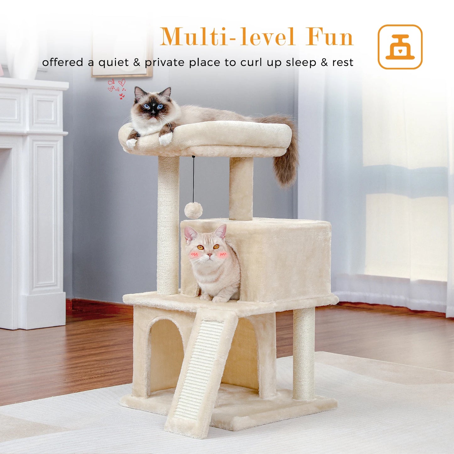 86cm Compact Wood Cat Climbing Tree with Integrated Scratching Post