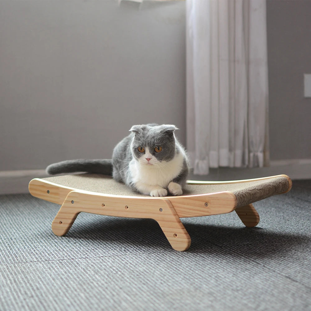 3-in-1 Wooden Cat Scratch Board and Lounge Bed - Versatile Cat Scratcher