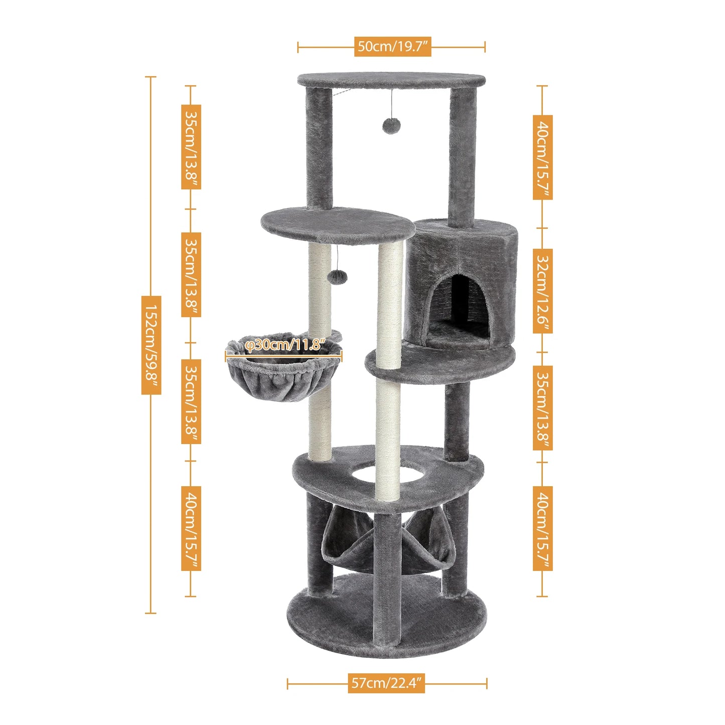 152cm Multi-Cat Luxury Tower - Spacious Multi-Level Cat Tree