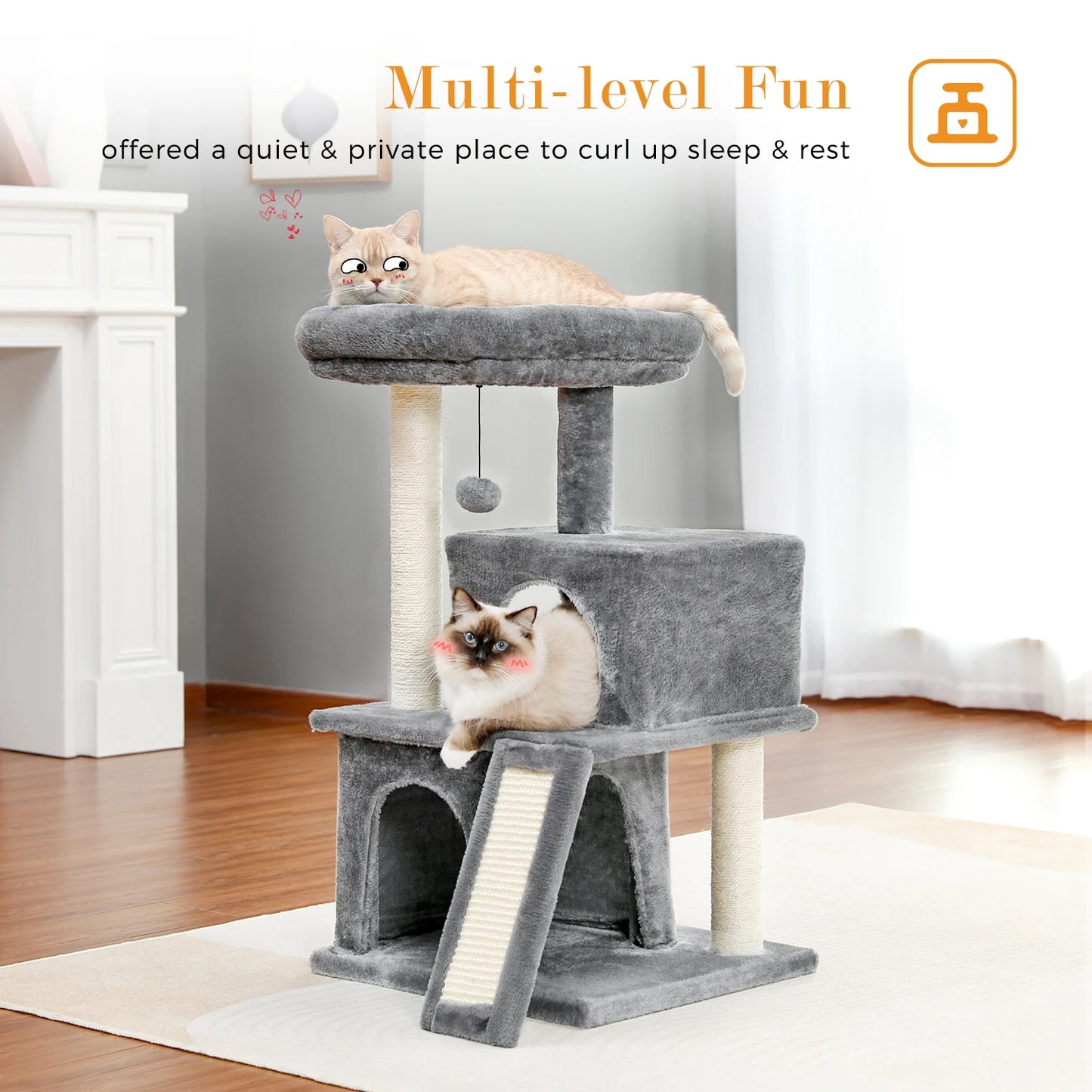 86cm Compact Wood Cat Climbing Tree with Integrated Scratching Post