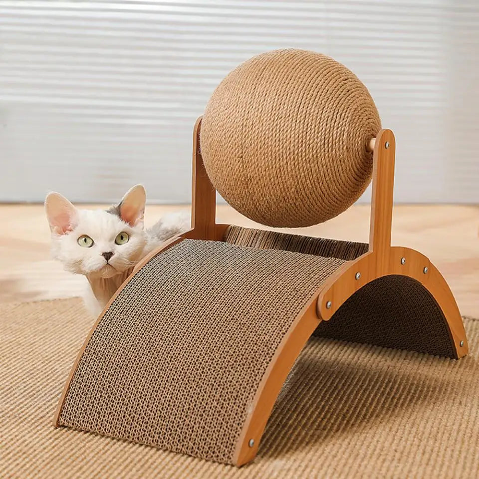 2-in-1 Wooden Sisal Cat Scratching Ball - Durable Paw Grinding Toy