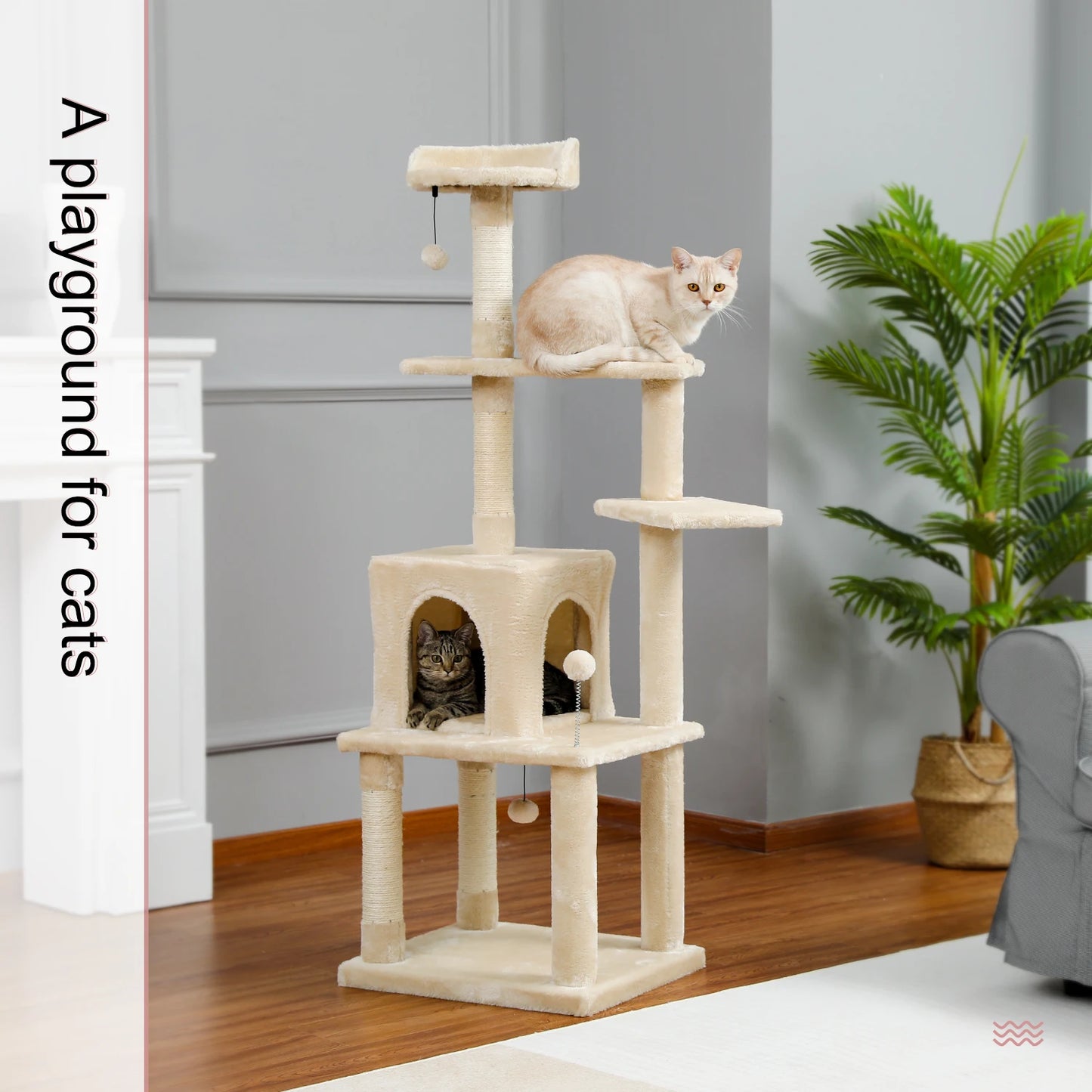 145cm Multi-Level Cat Climbing Tree with Scratching Posts & Play Features
