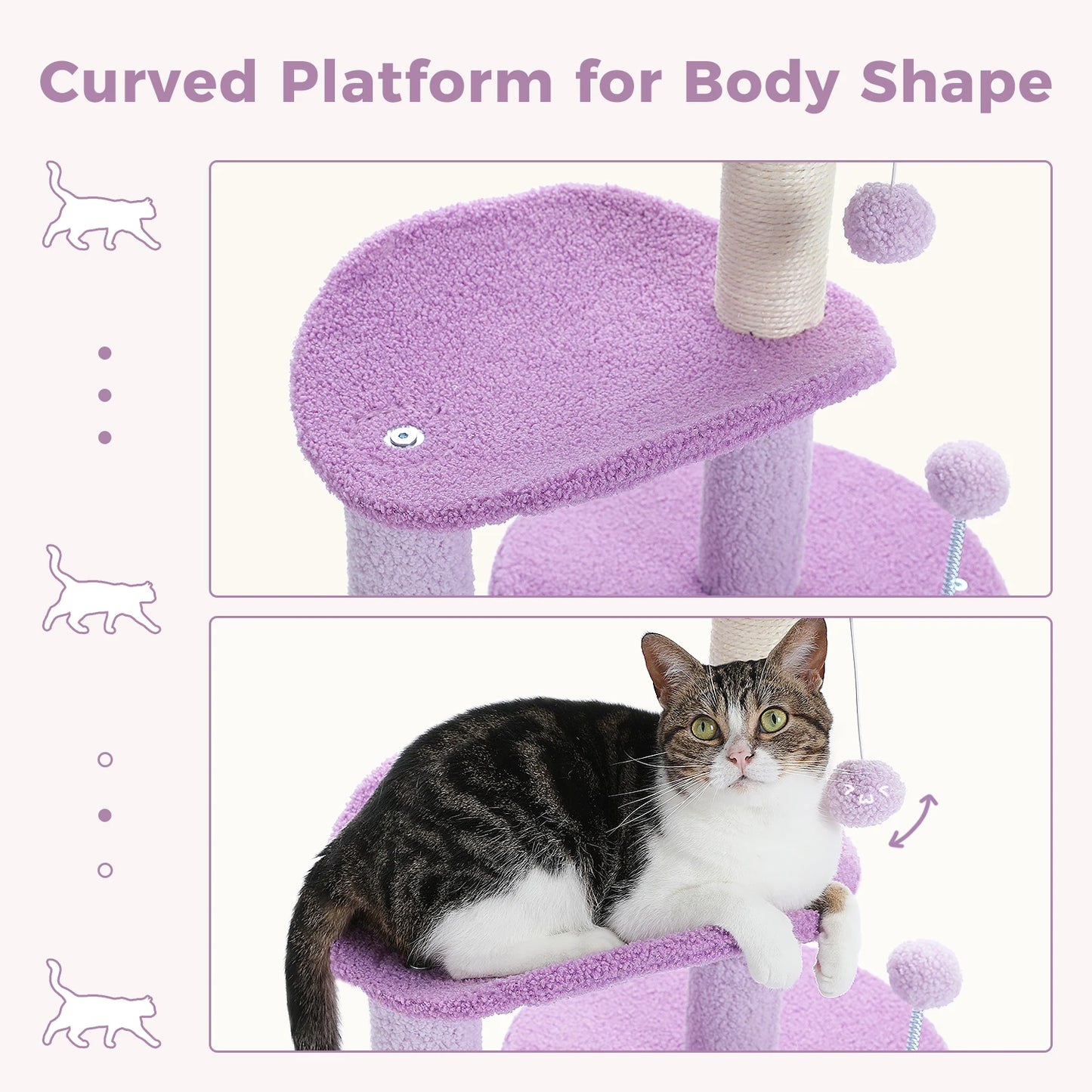 84cm Petite Floral Cat Tree in Purple - Perfect for Kittens and Small Cats