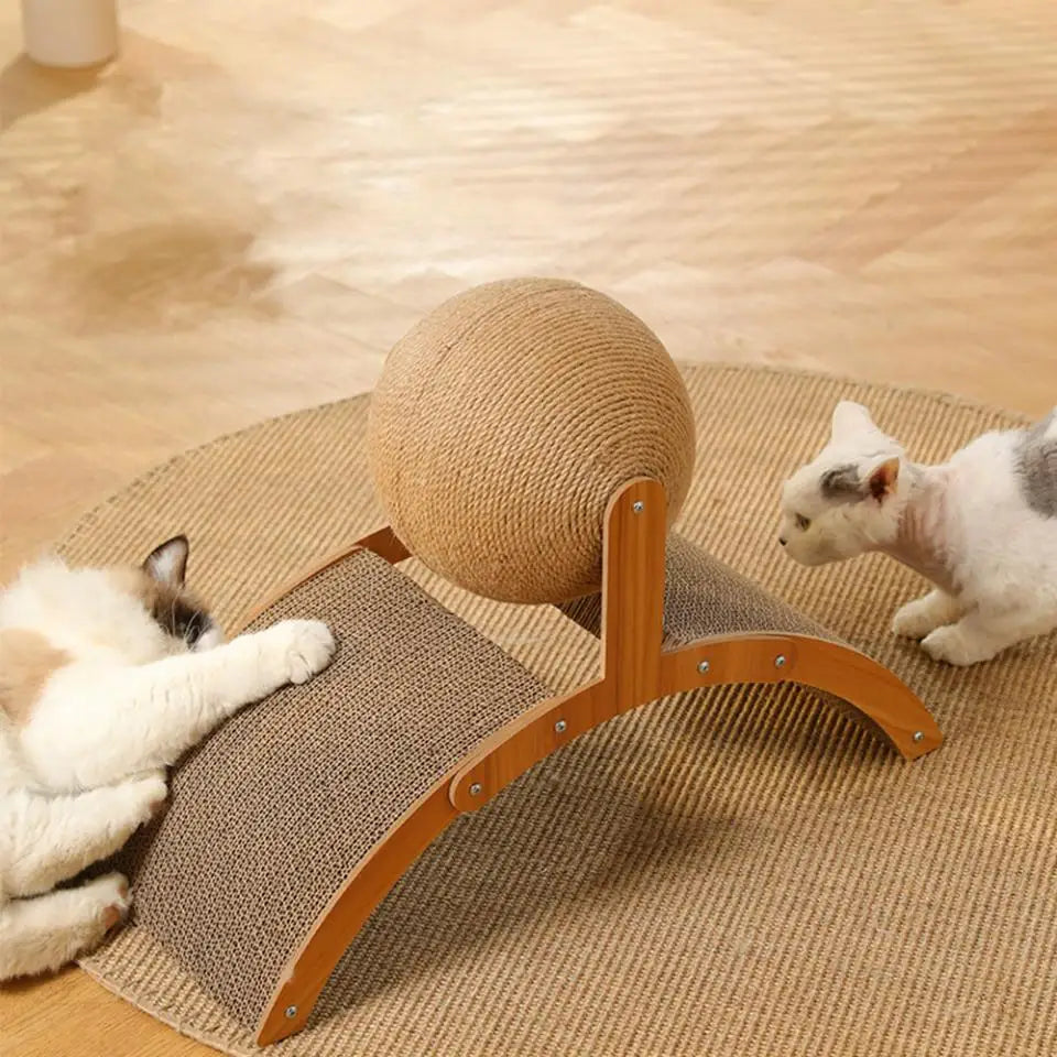 2-in-1 Wooden Sisal Cat Scratching Ball - Durable Paw Grinding Toy