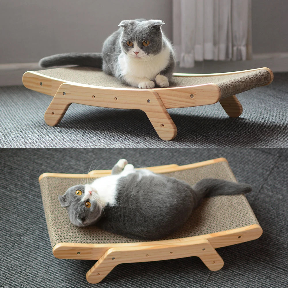 3-in-1 Wooden Cat Scratch Board and Lounge Bed - Versatile Cat Scratcher