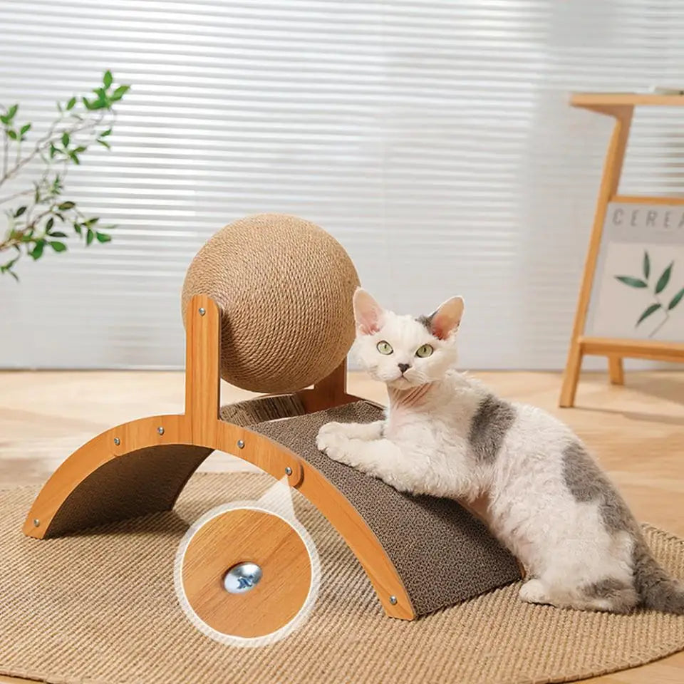 2-in-1 Wooden Sisal Cat Scratching Ball - Durable Paw Grinding Toy