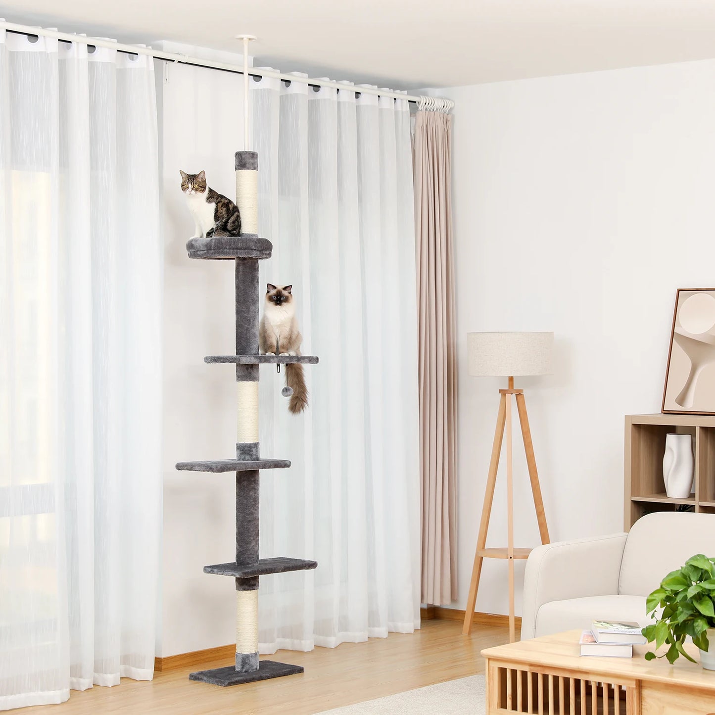 Adjustable Height 228-274cm Elegant Tall Cat Tower