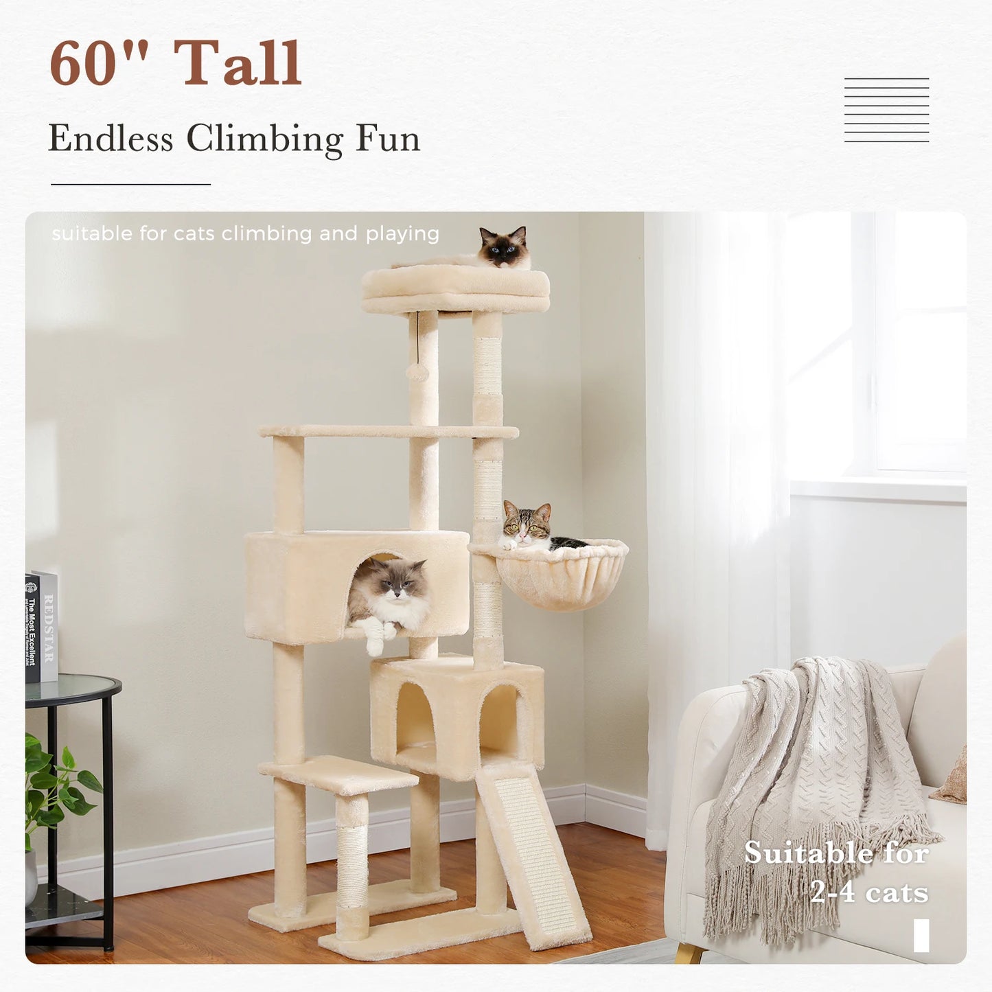 153cm Luxurious Cat Tree - Spacious Tower with Condo and Perch Bed