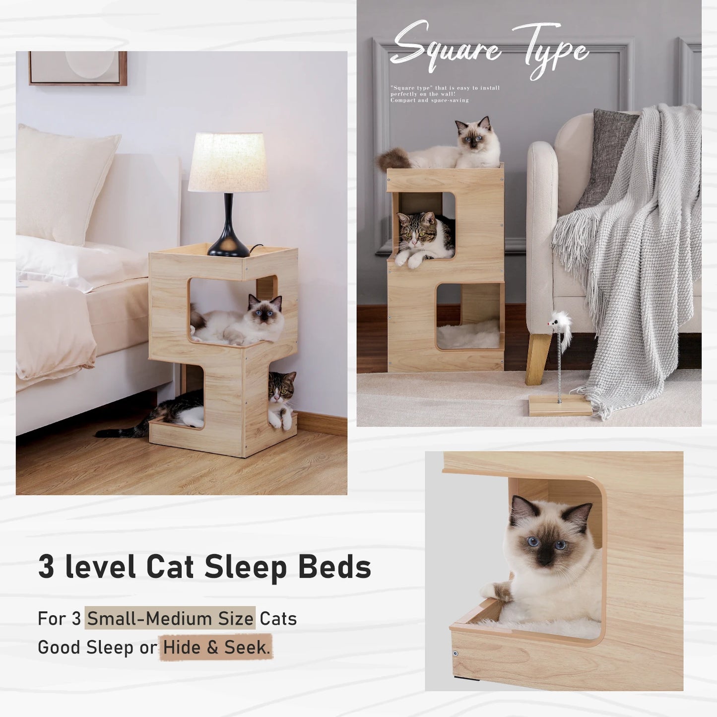 60cm Two-Piece Cat Bed Set with Teaser Toy and Cat House