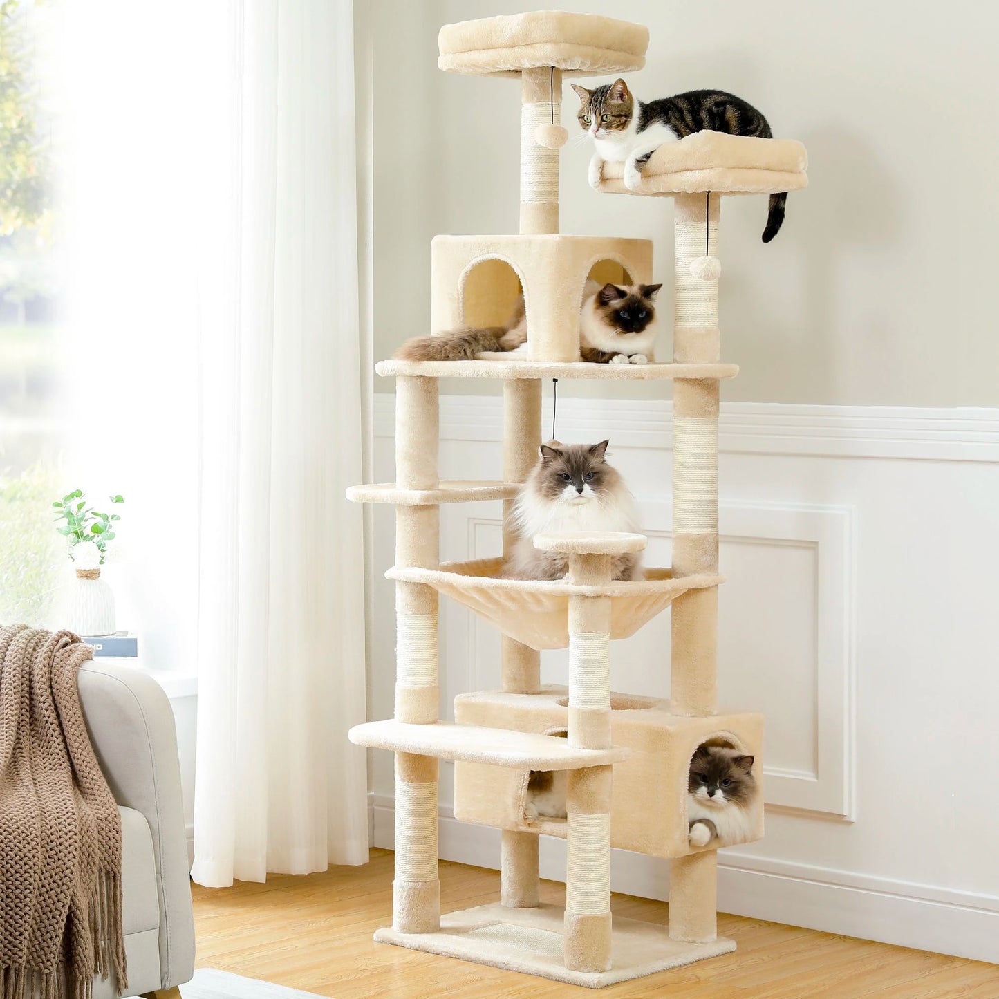 184cm Majestic Multi-Level Cat Tree with Condo, Hammock, and Scratching Post