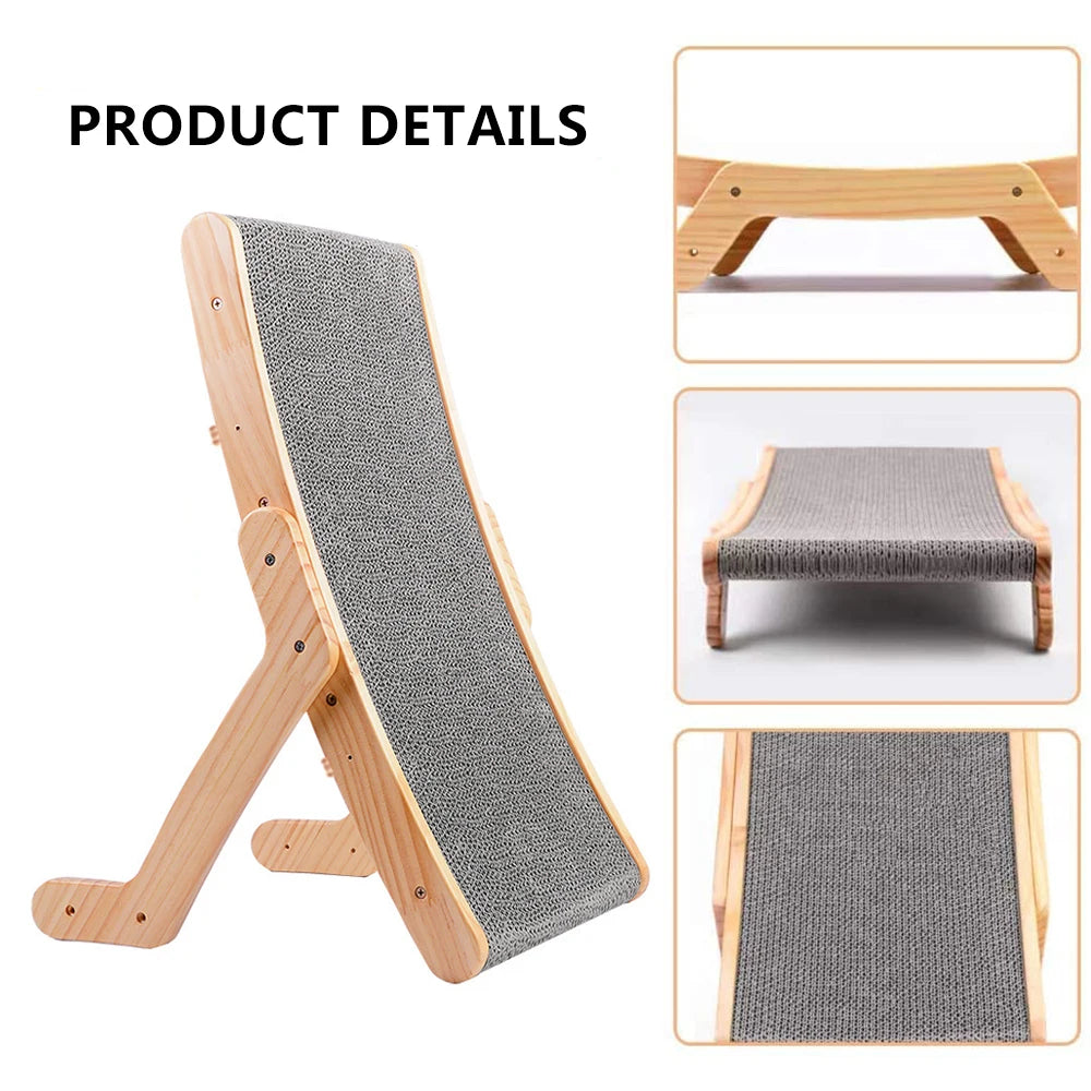 3-in-1 Wooden Cat Scratch Board and Lounge Bed - Versatile Cat Scratcher