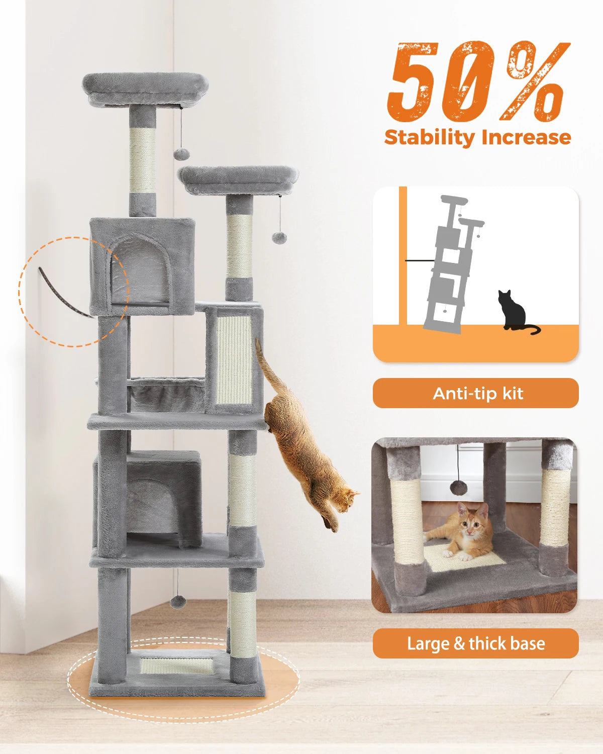 180cm Grand Multi-Level Cat Tree with Condo and Scratching Posts