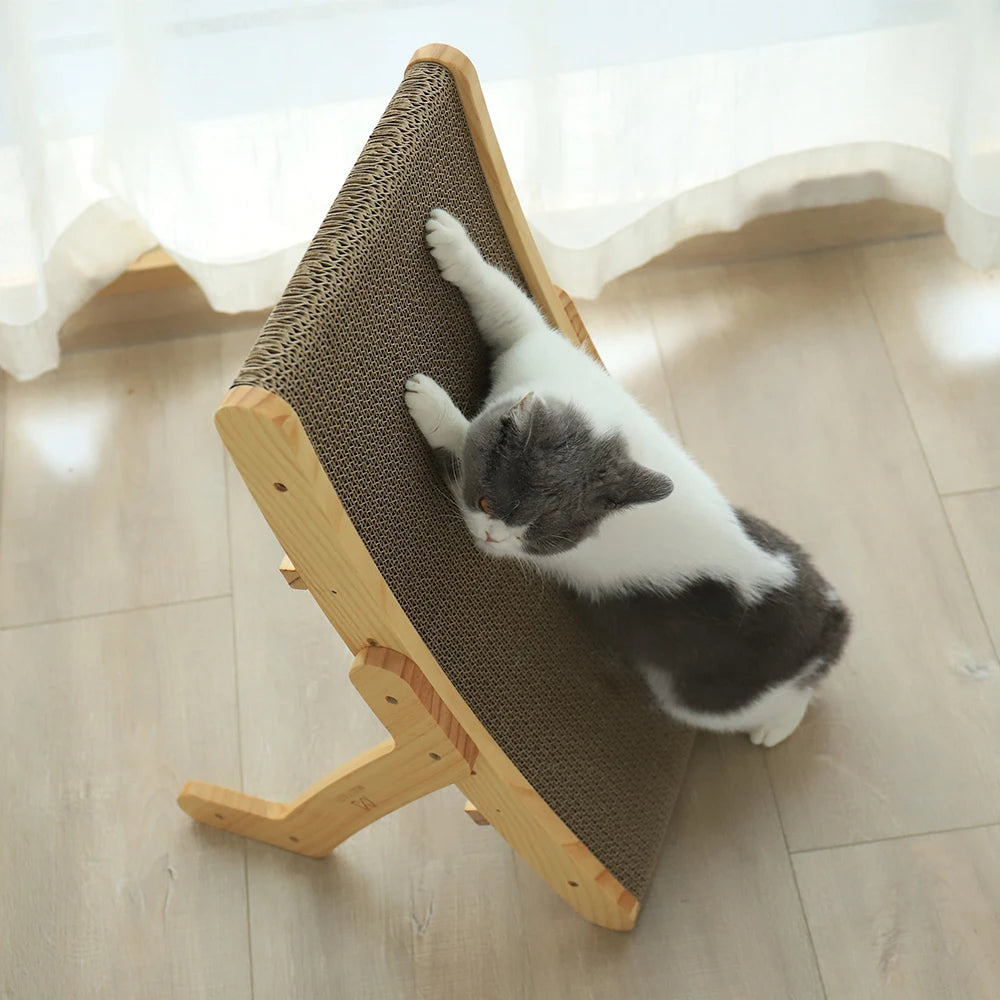 3-in-1 Wooden Cat Scratch Board and Lounge Bed - Versatile Cat Scratcher