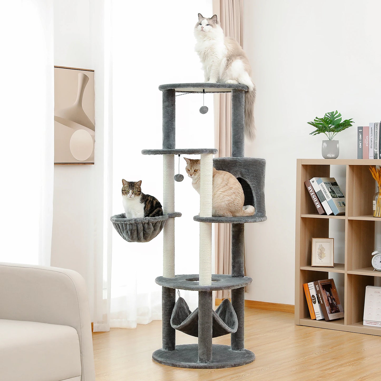 152cm Multi-Cat Luxury Tower - Spacious Multi-Level Cat Tree