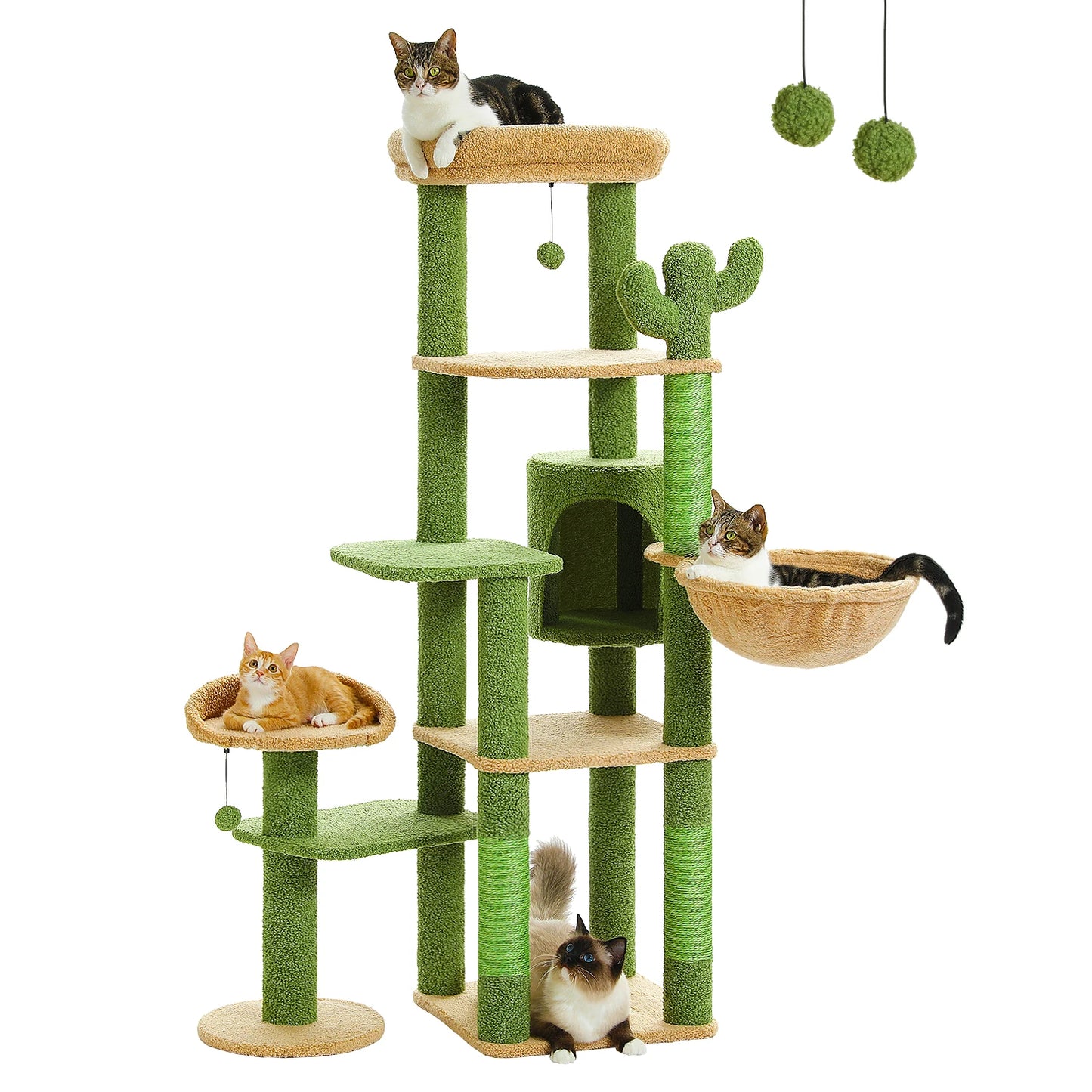 150CM Cactus-Themed Large Cat Tree - Cozy Hammock & Condo with Scratching Posts