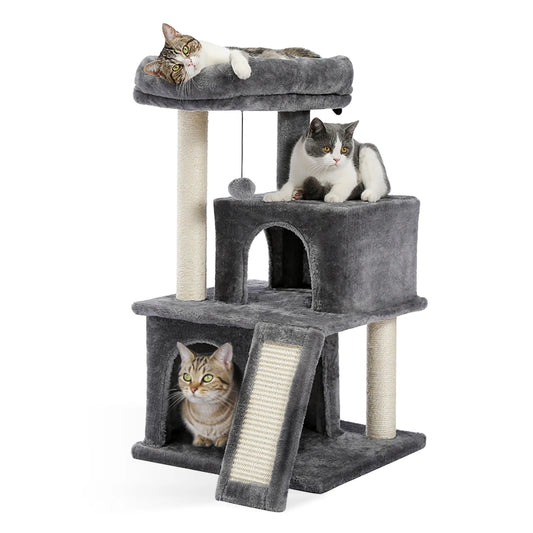 86cm Compact Wood Cat Climbing Tree with Integrated Scratching Post