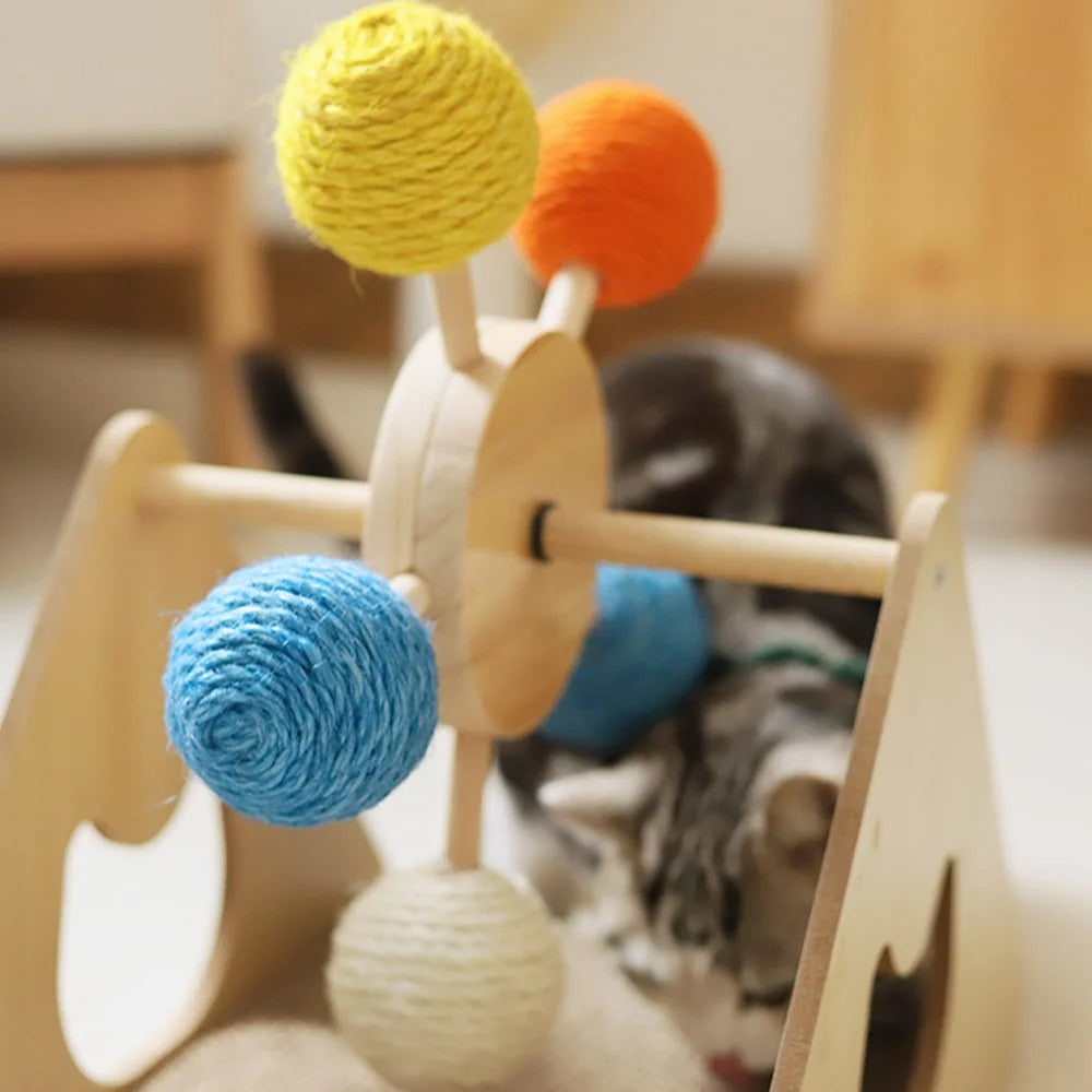 Wooden Cat Scratching Board with Sisal Ball Ferris Wheel Turntable