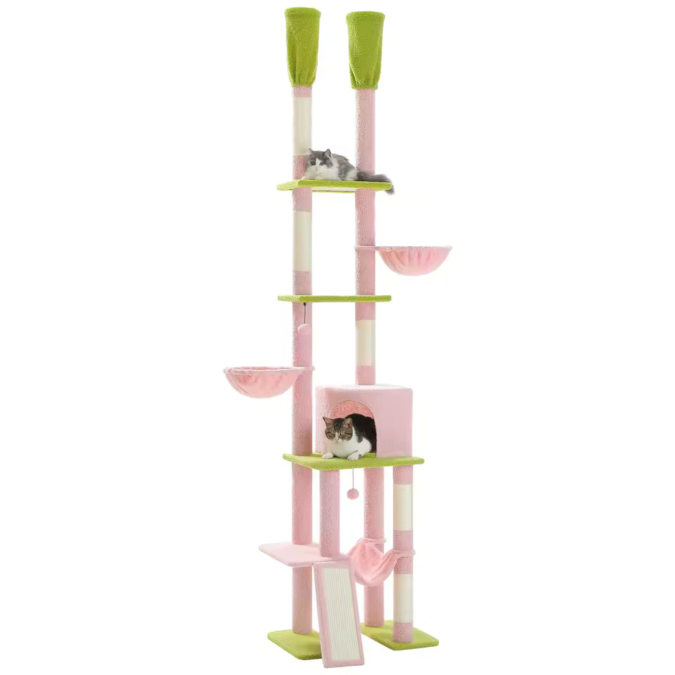 Adjustable 216-285cm Cactus-Themed High Cat Tower with Condo and Hammock