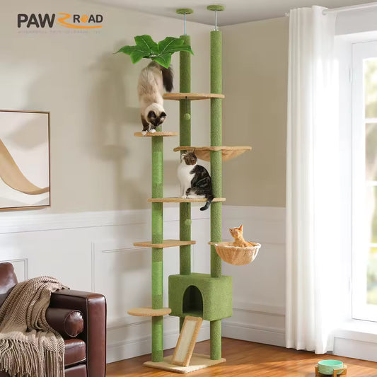 Adjustable 230-252cm Cactus-Themed Cat Tree with Multiple Features
