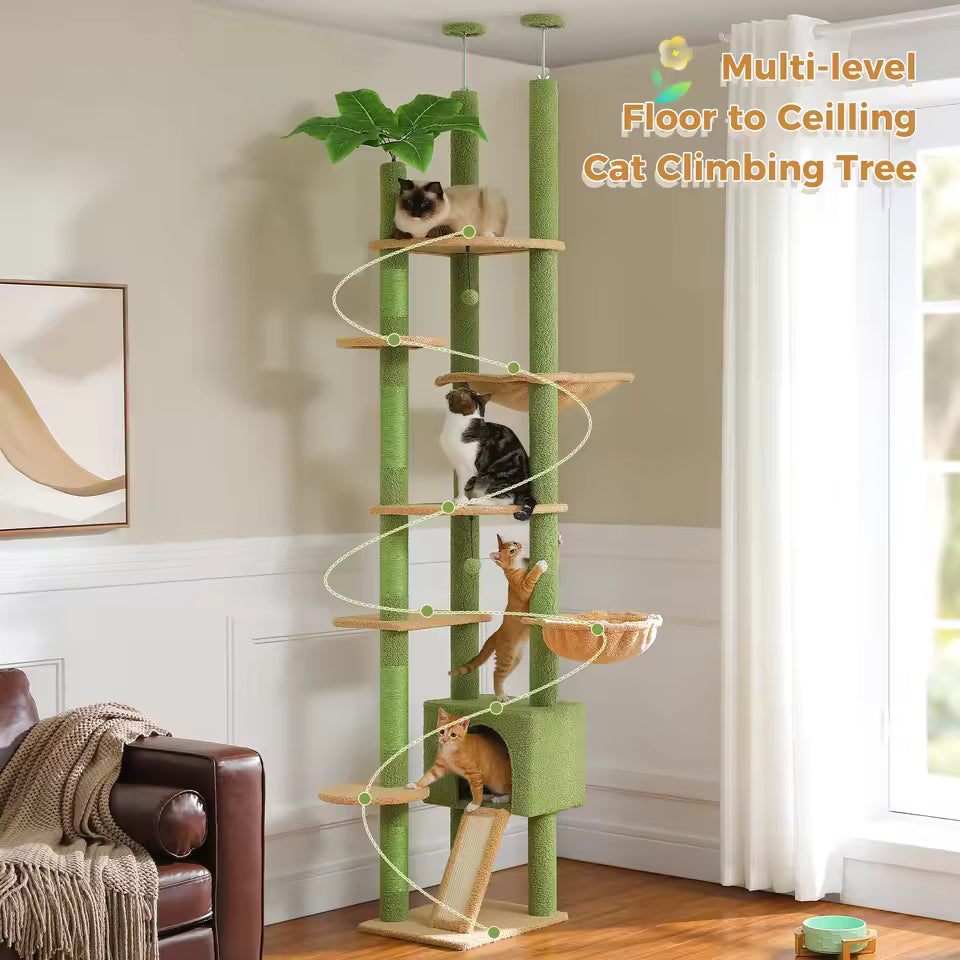 Adjustable 230-252cm Cactus-Themed Cat Tree with Multiple Features