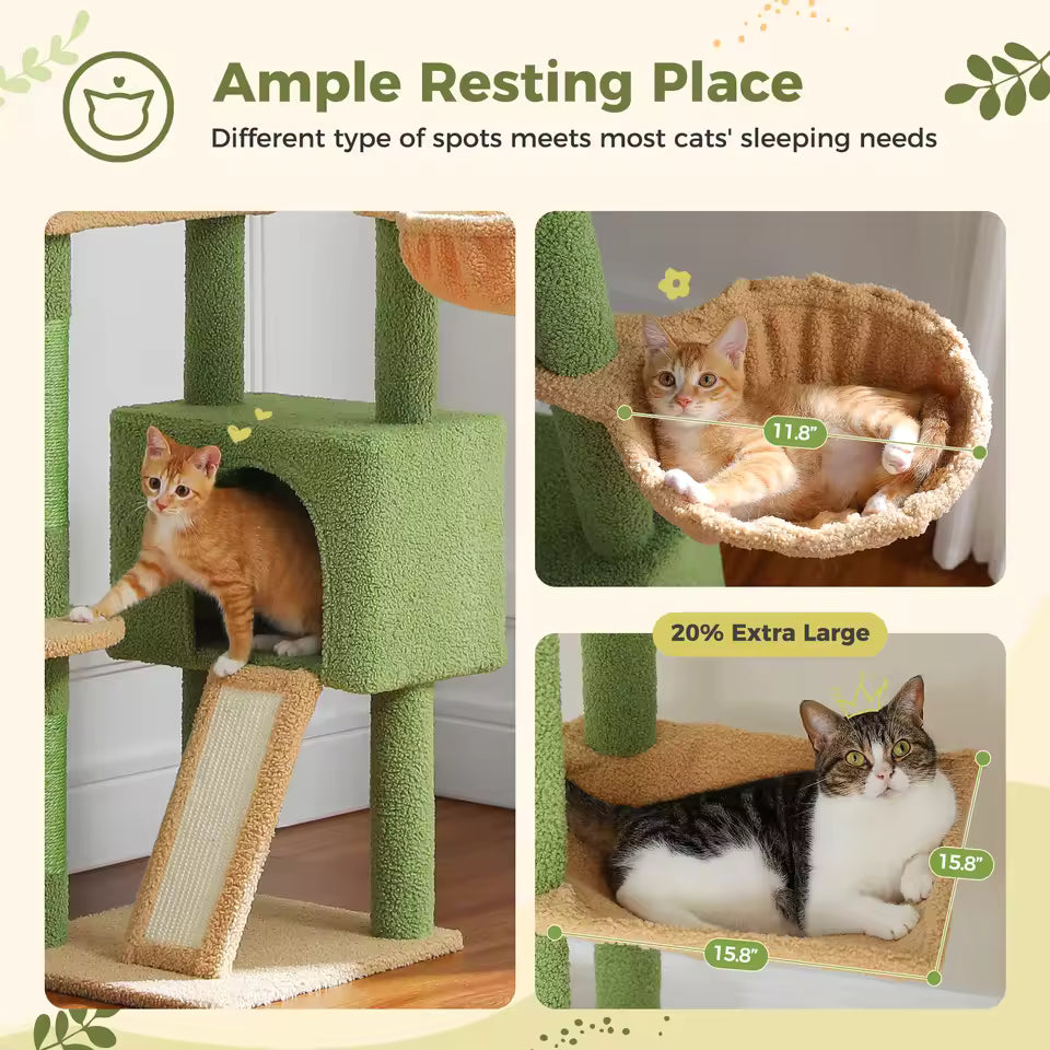 Adjustable 230-252cm Cactus-Themed Cat Tree with Multiple Features