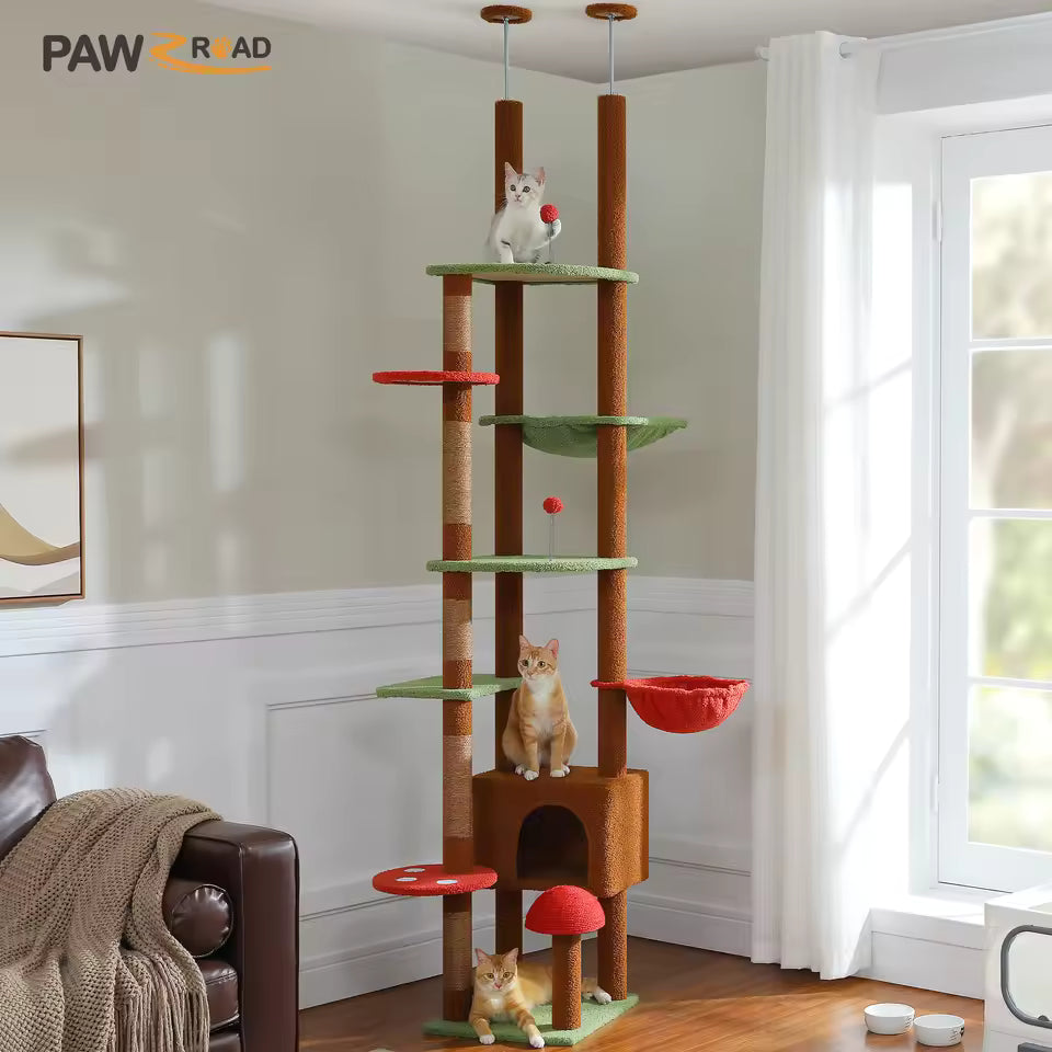 Adjustable 230-252cm Cactus-Themed Cat Tree with Multiple Features