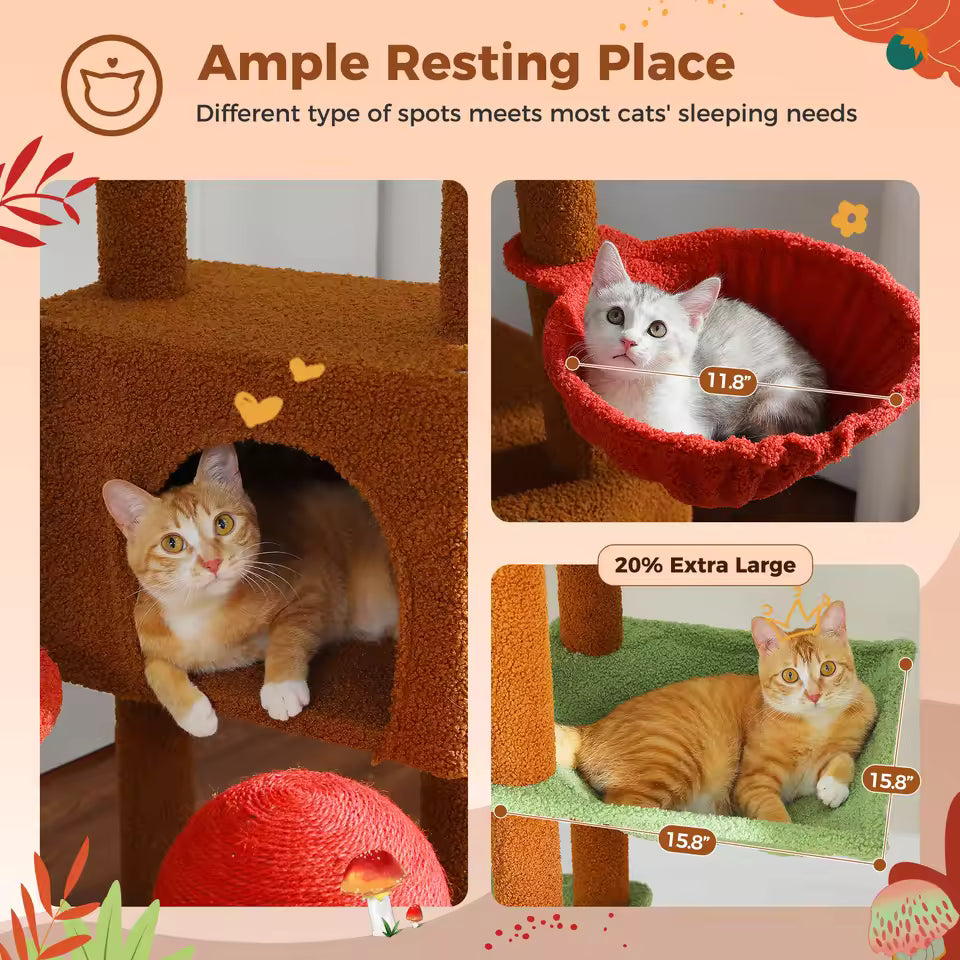 Adjustable 230-252cm Cactus-Themed Cat Tree with Multiple Features