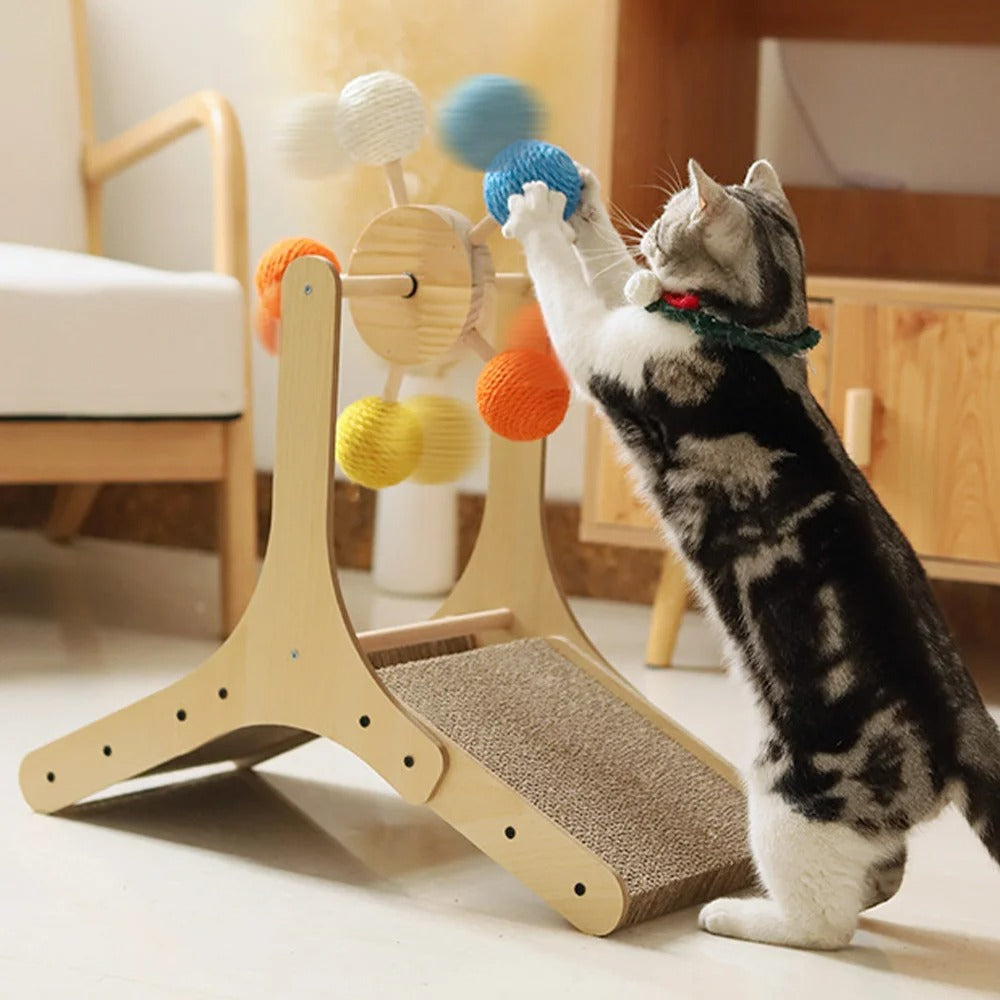 Wooden Cat Scratching Board with Sisal Ball Ferris Wheel Turntable