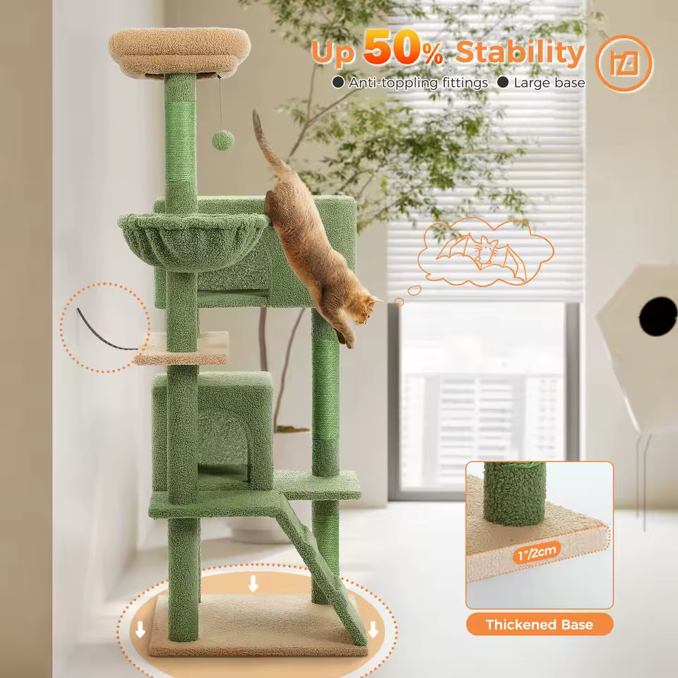 143cm Elegant Cat Climbing Tower & Scratching Post Tree - Cozy and Stylish