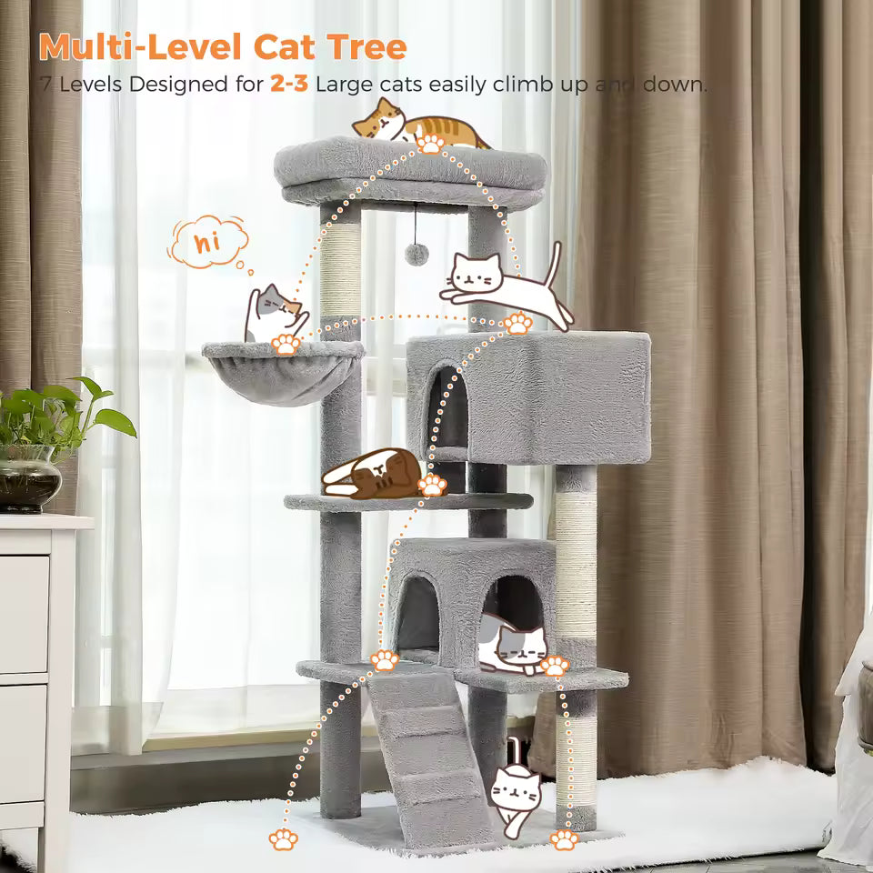 143cm Elegant Cat Climbing Tower & Scratching Post Tree - Cozy and Stylish