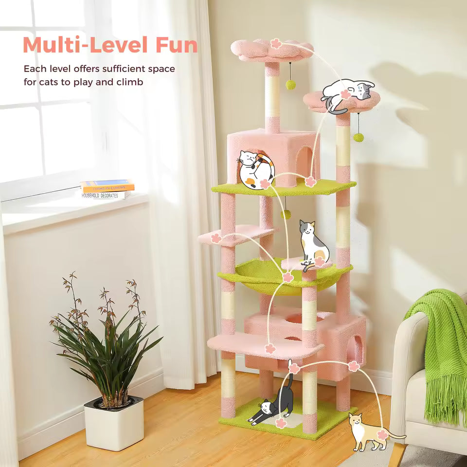 184cm Majestic Multi-Level Cat Tree with Condo, Hammock and Scratching Post