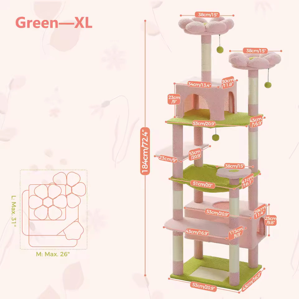 184cm Majestic Multi-Level Cat Tree with Condo, Hammock and Scratching Post